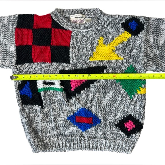 Back To Back Hand Knit Funky 80s Geometric 80s Retro Sweater Vintage | Size L - Picture 5 of 6